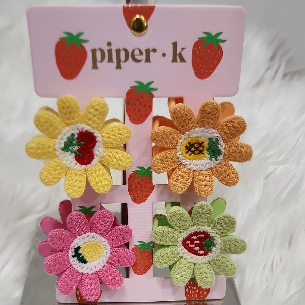 💛▪️Piper K ▪️Crochet Fruit  Flower Hair Clips 4 Piece
